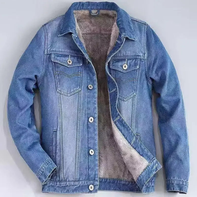 Men's Fleece Lined Denim Jacket Denim Jacket with Button Closure and Chest Pockets Warm Casual Jean Jacket for Winter Outdoor