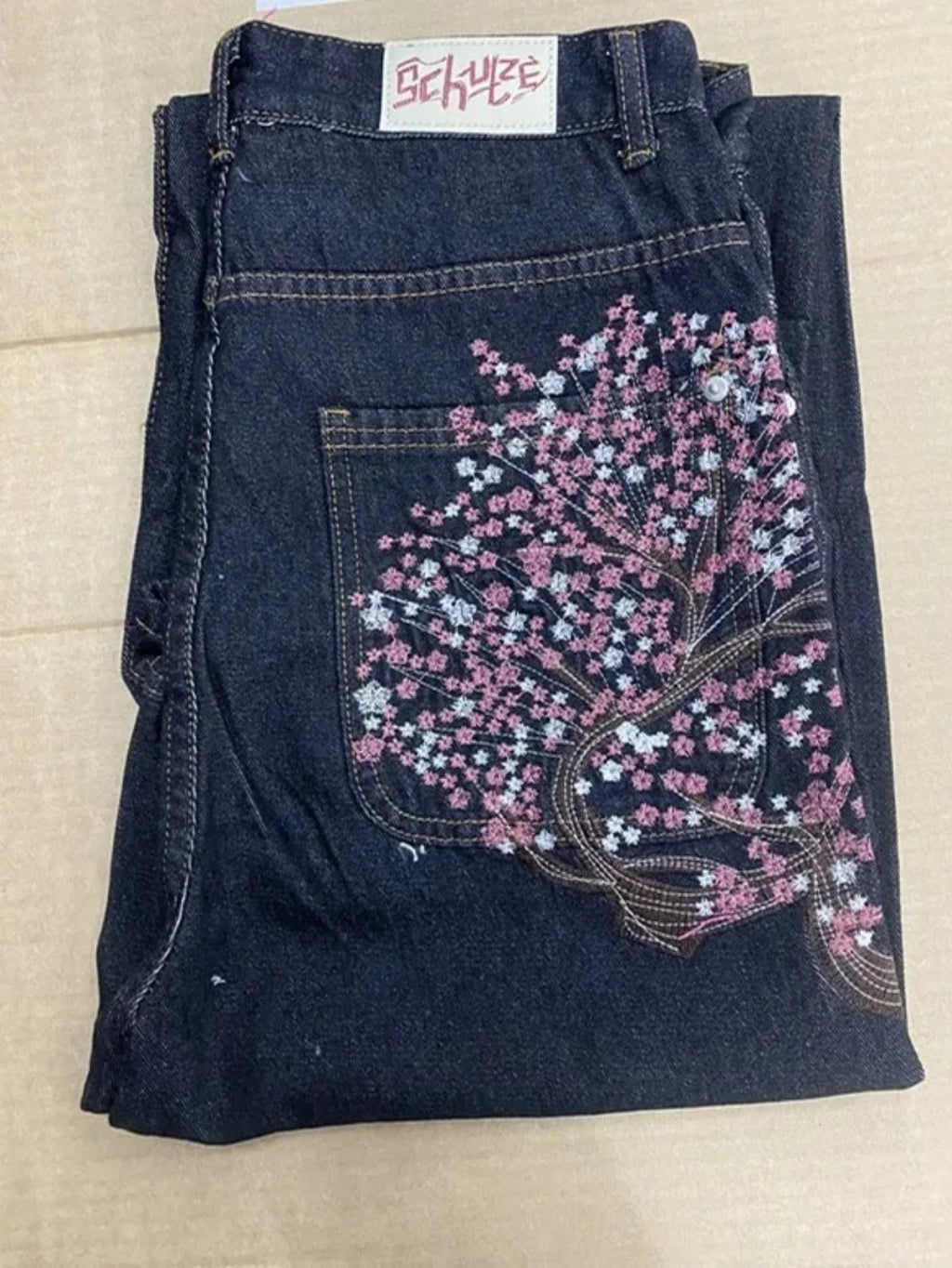 2025 autumn new European and American jeans embroidered pattern loose and personalized street Harajuku straight trousers