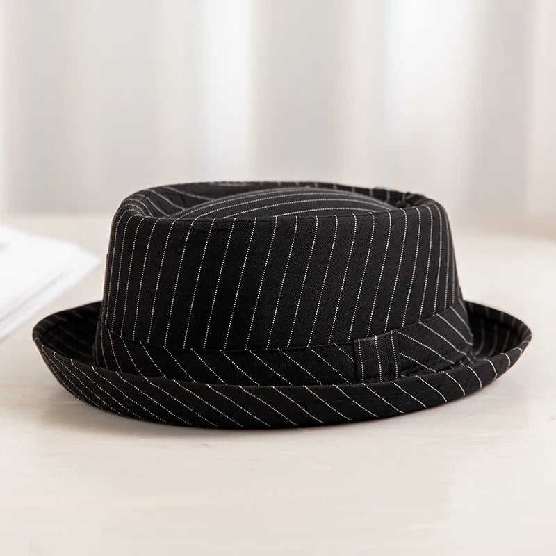 Hat Men's Spring and Summer British European and American Fashion Top Hat Black and White Grid Sunshade Breathable Jazz Hat